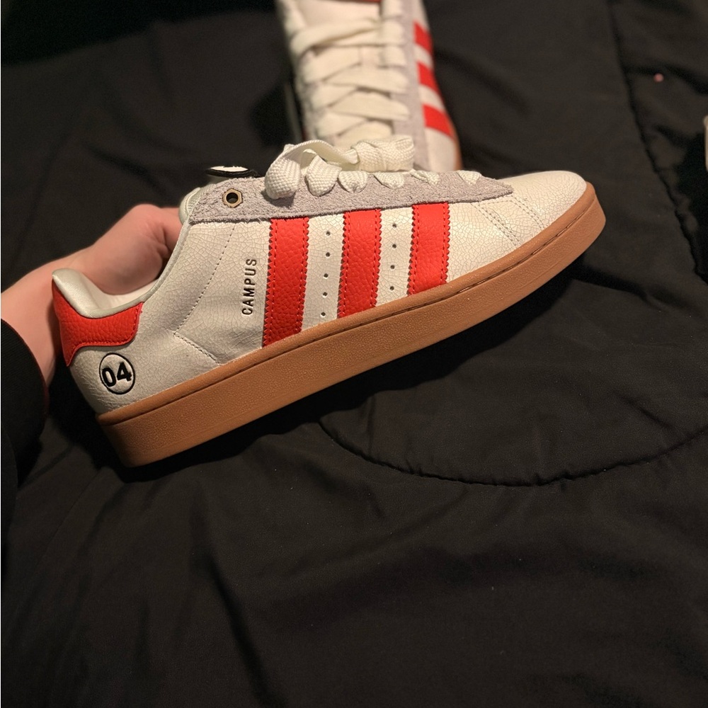 adidas Campus Sneakers in White and Red with Gum Sole
